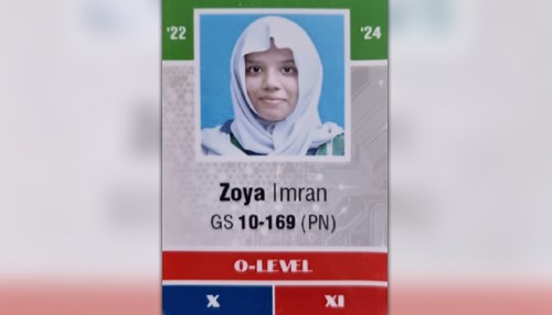 Zoya Imran Attains 2nd Position in Her Class