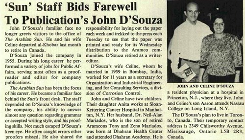 'Sun' Staff Bids Farewell to Publication's John D'Souza - 1990